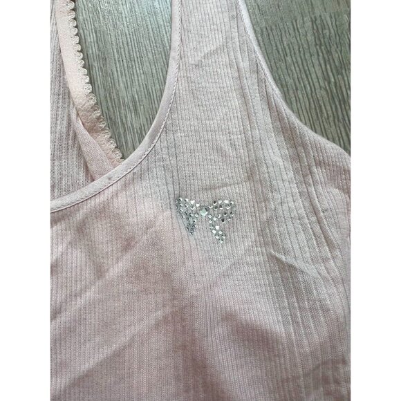 Victoria's Secret Pink Lace Camisole Pajama Sleeveless Tank Top Sz M Rhinestones - Picture 4 of 6